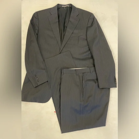 CANALI Made In Italy Subtle Stripe Wool Suit in Charcoal Size 42 L $2150